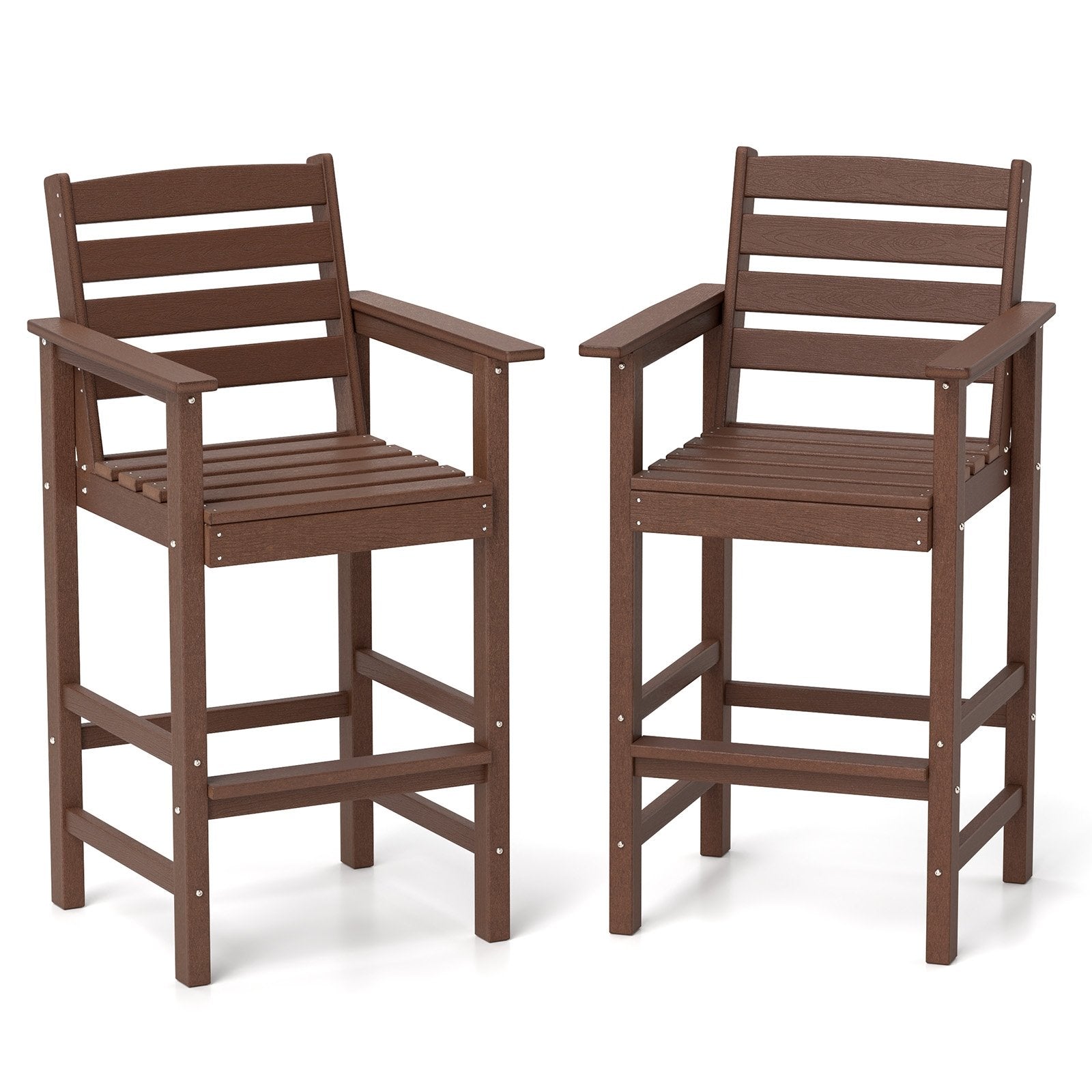 Patio HDPE Adirondack Bar Chairs Set of 2 with Wide Armrests-Black