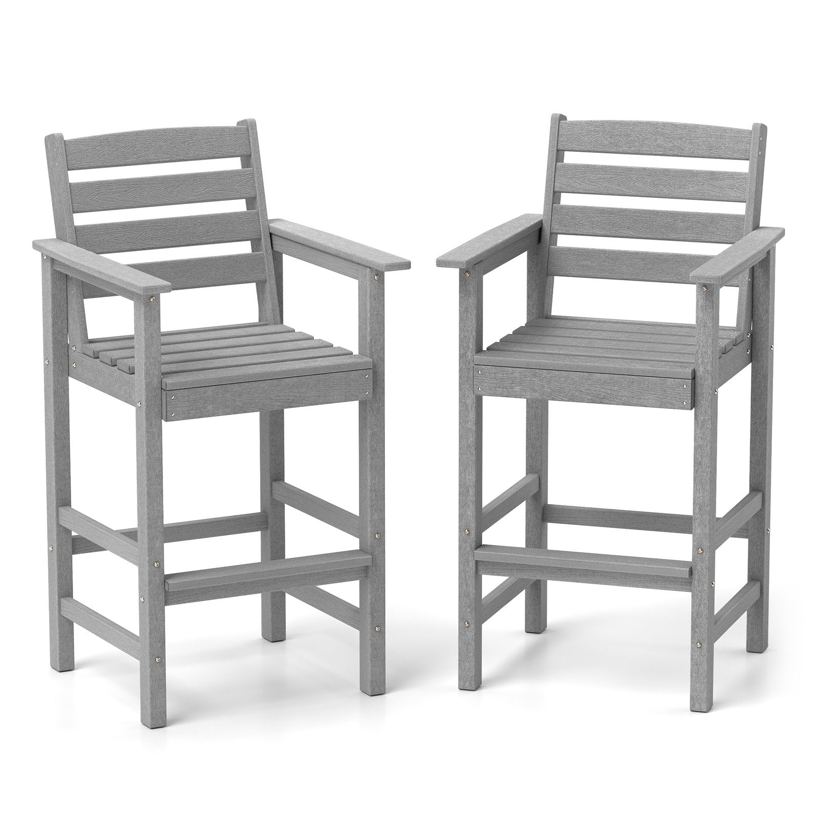 Patio HDPE Adirondack Bar Chairs Set of 2 with Wide Armrests-Black