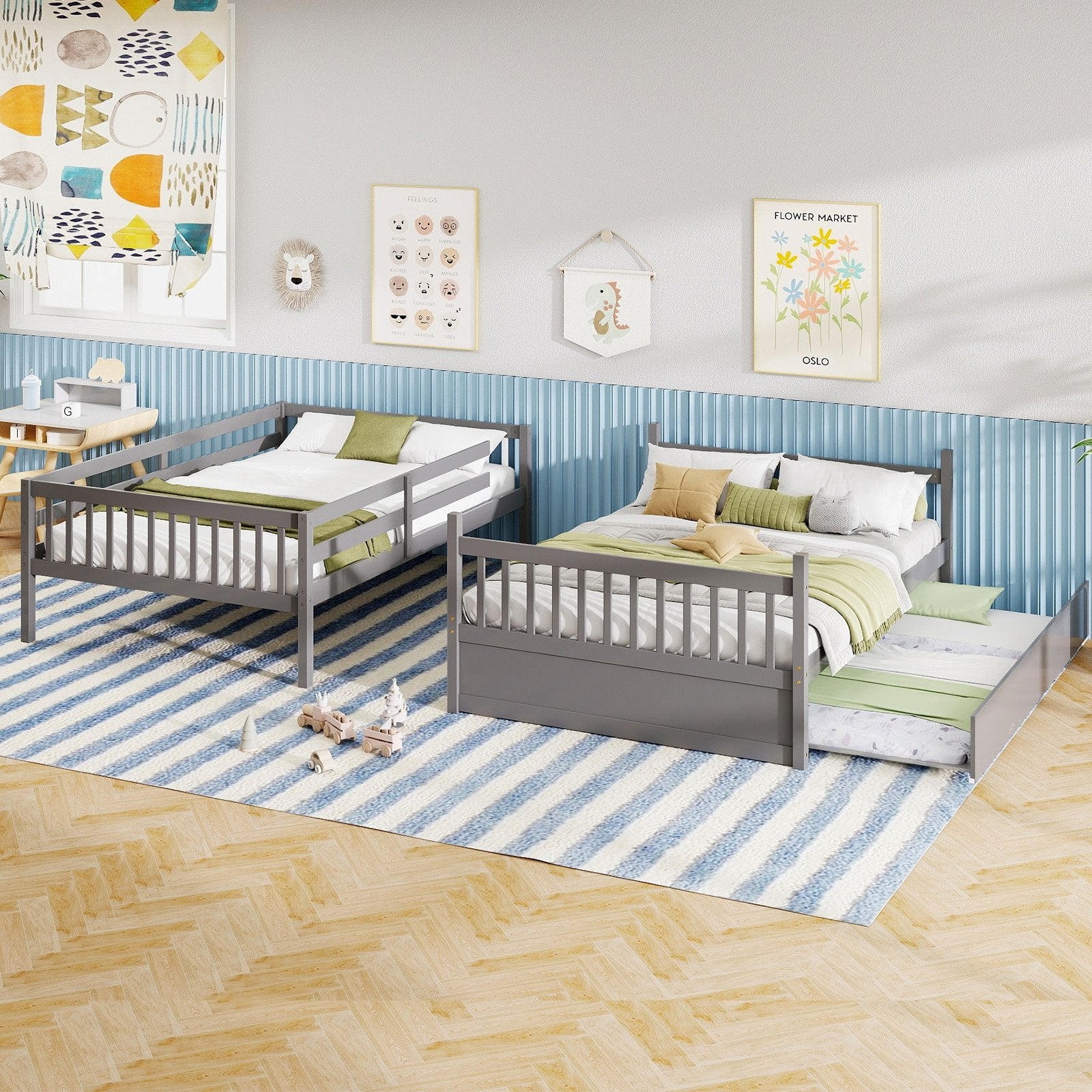 Full over Full Bunk Bed Platform Wood Bed-Brown