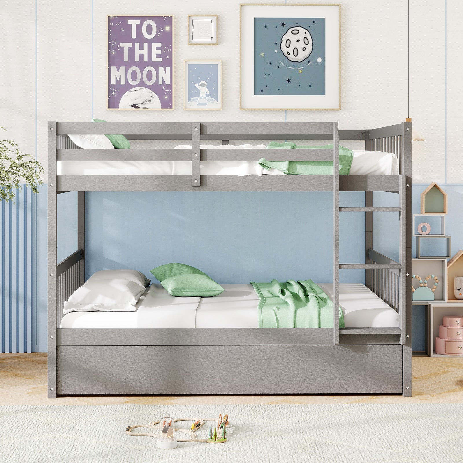 Full over Full Bunk Bed Platform Wood Bed-Brown