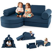 13 Pieces Convertible Modular Kids Play Couch for Nursery Playroom Bedroom-Blue