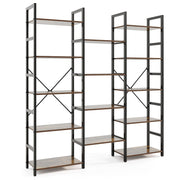 5-tier Triple Wide Heavy-duty Metal Frame Industrial Bookshelf-Rustic Brown