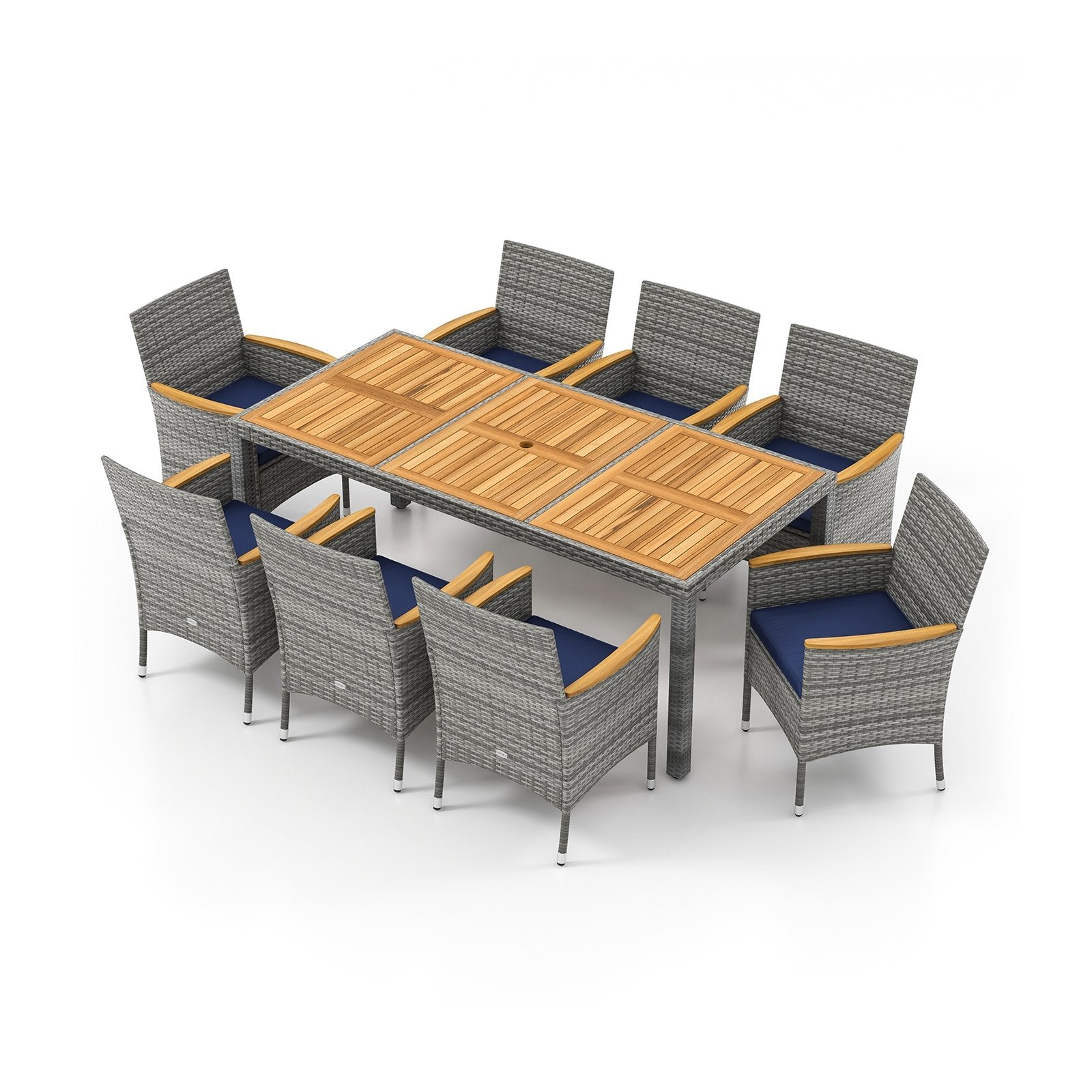 9 Pieces Patio PE Wicker Dining Set for Deck  Garden and Yard-Navy