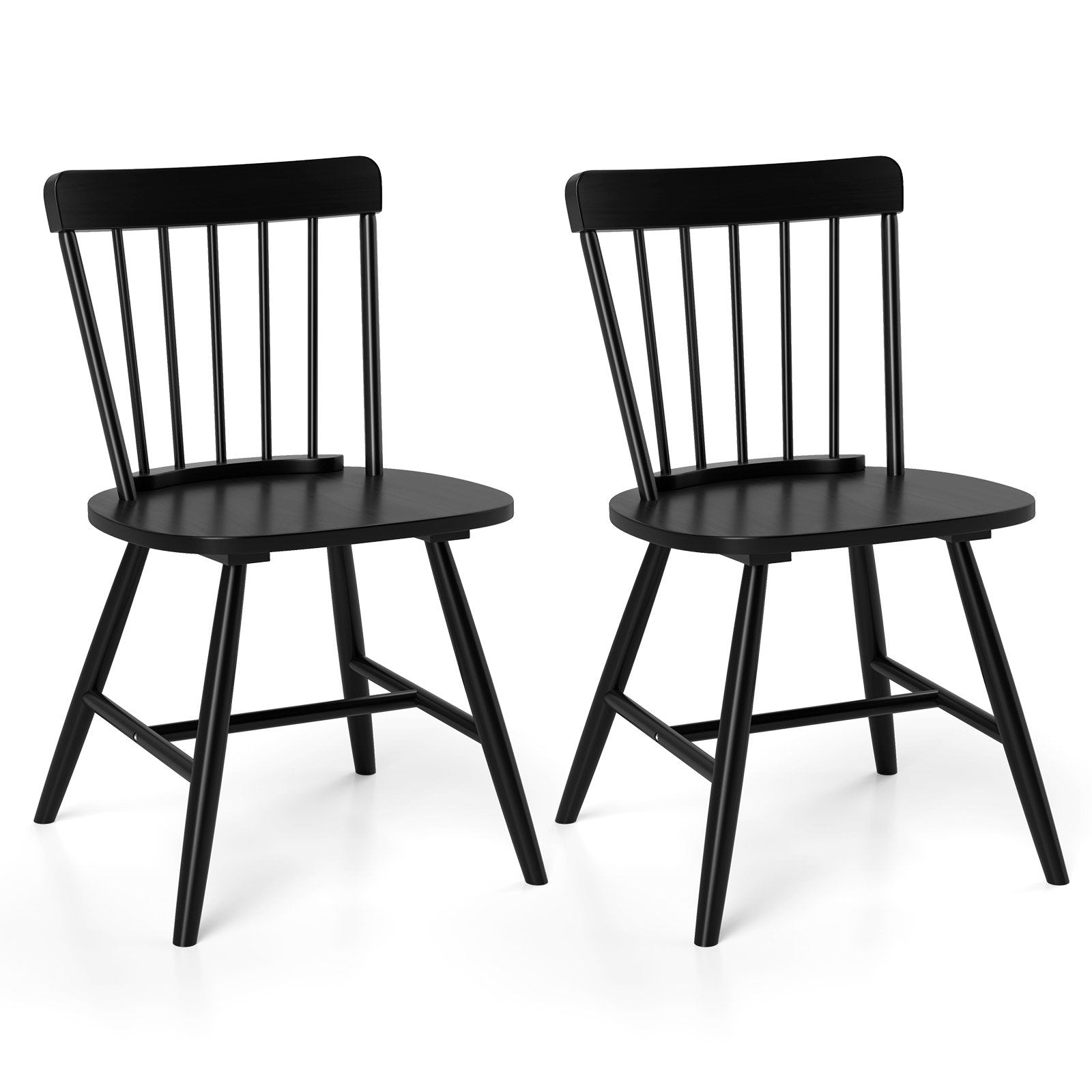 Farmhouse Kitchen Chair Set of 2 with Rubber Wood Frame-Black