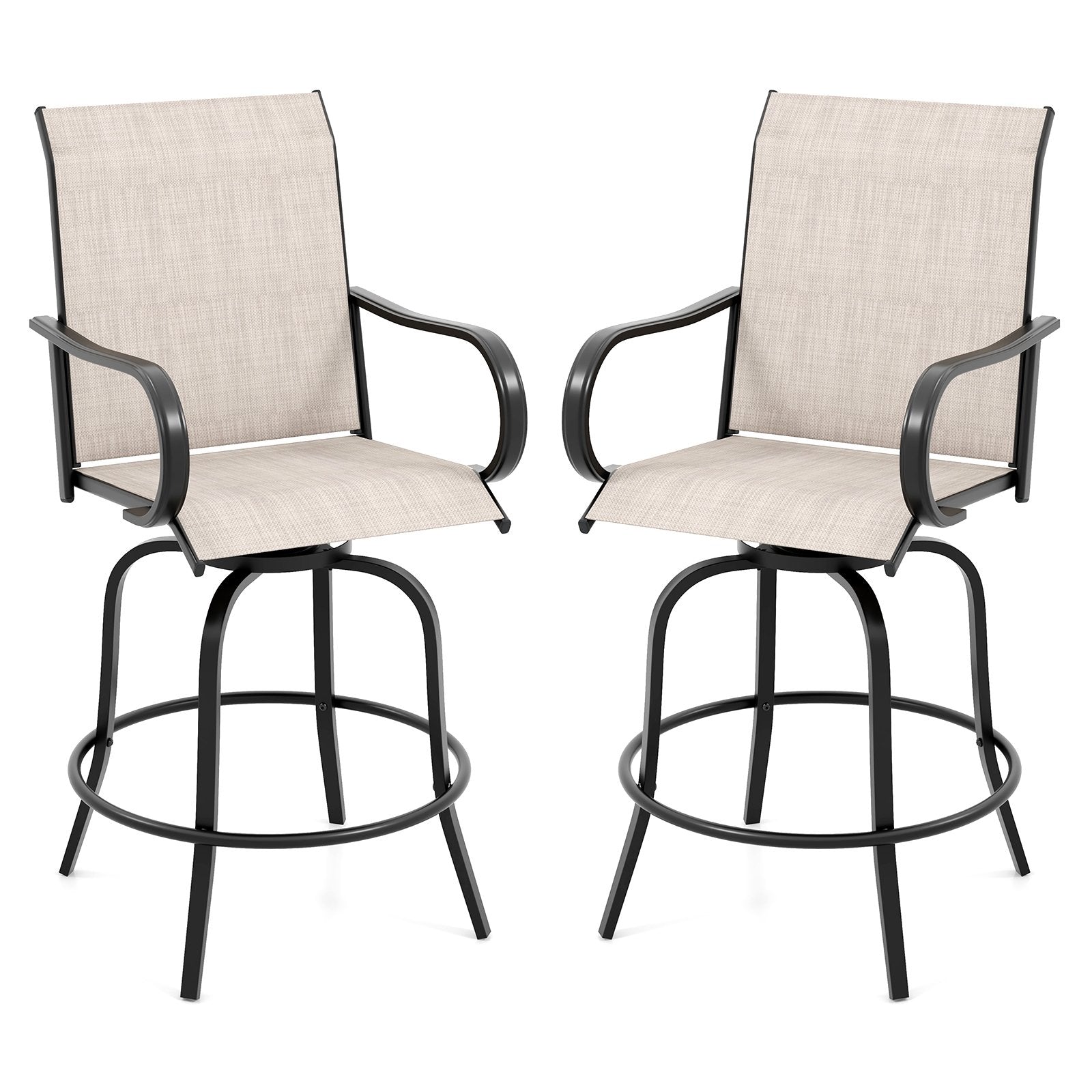 2 Pieces 360 Rotating Bar Stool Set with Armrests for Patio-Black