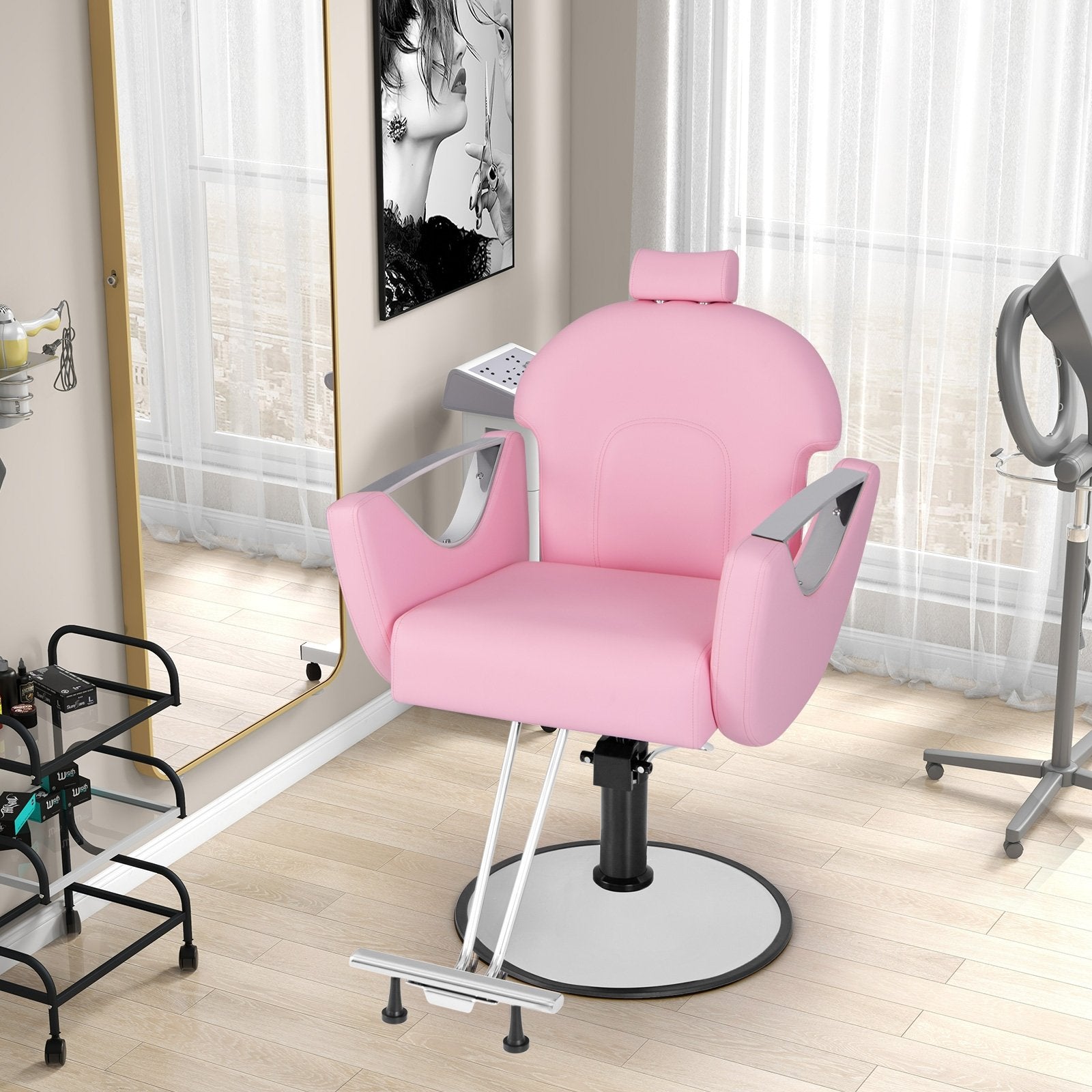 360°Swivel Reclining Salon Chair for Hair Stylist-Black