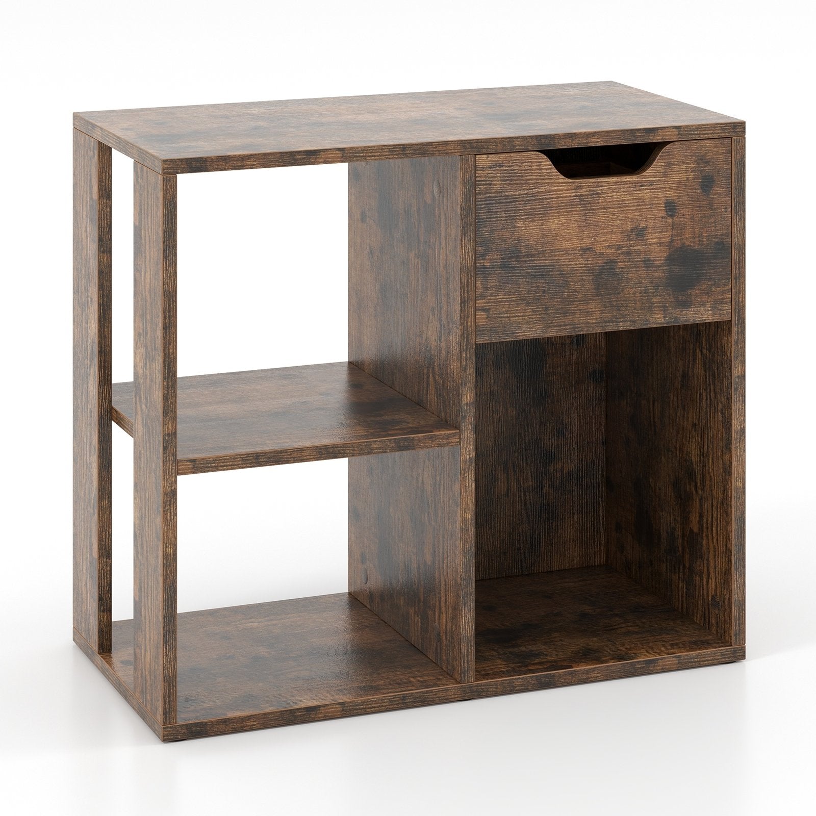 3-Cube Bookcase 2-tier Wooden Storage Shelf with Pull-out Drawer-Black