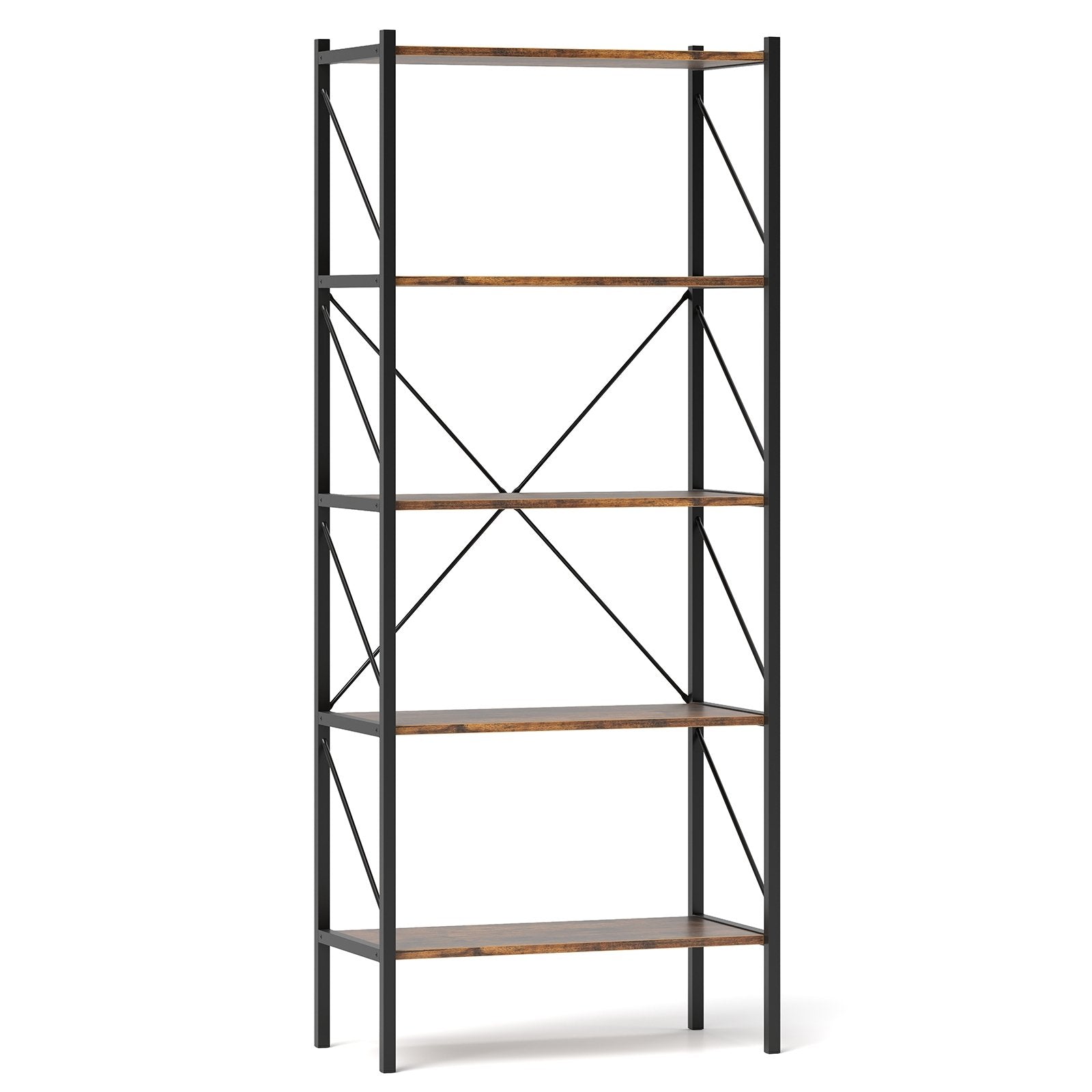 5-Tier Bookshelf with Open Shelves and Heavy Duty Metal Frame-Gray