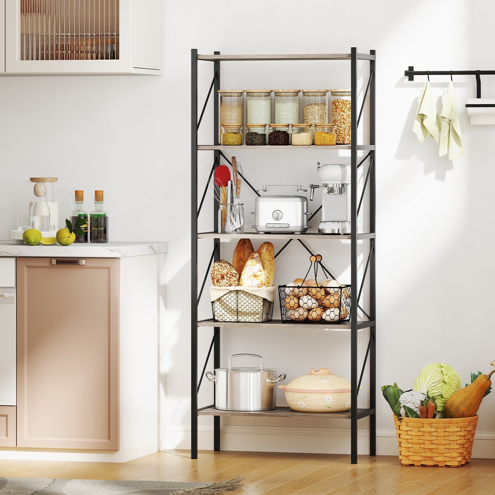 5-Tier Bookshelf with Open Shelves and Heavy Duty Metal Frame-Gray