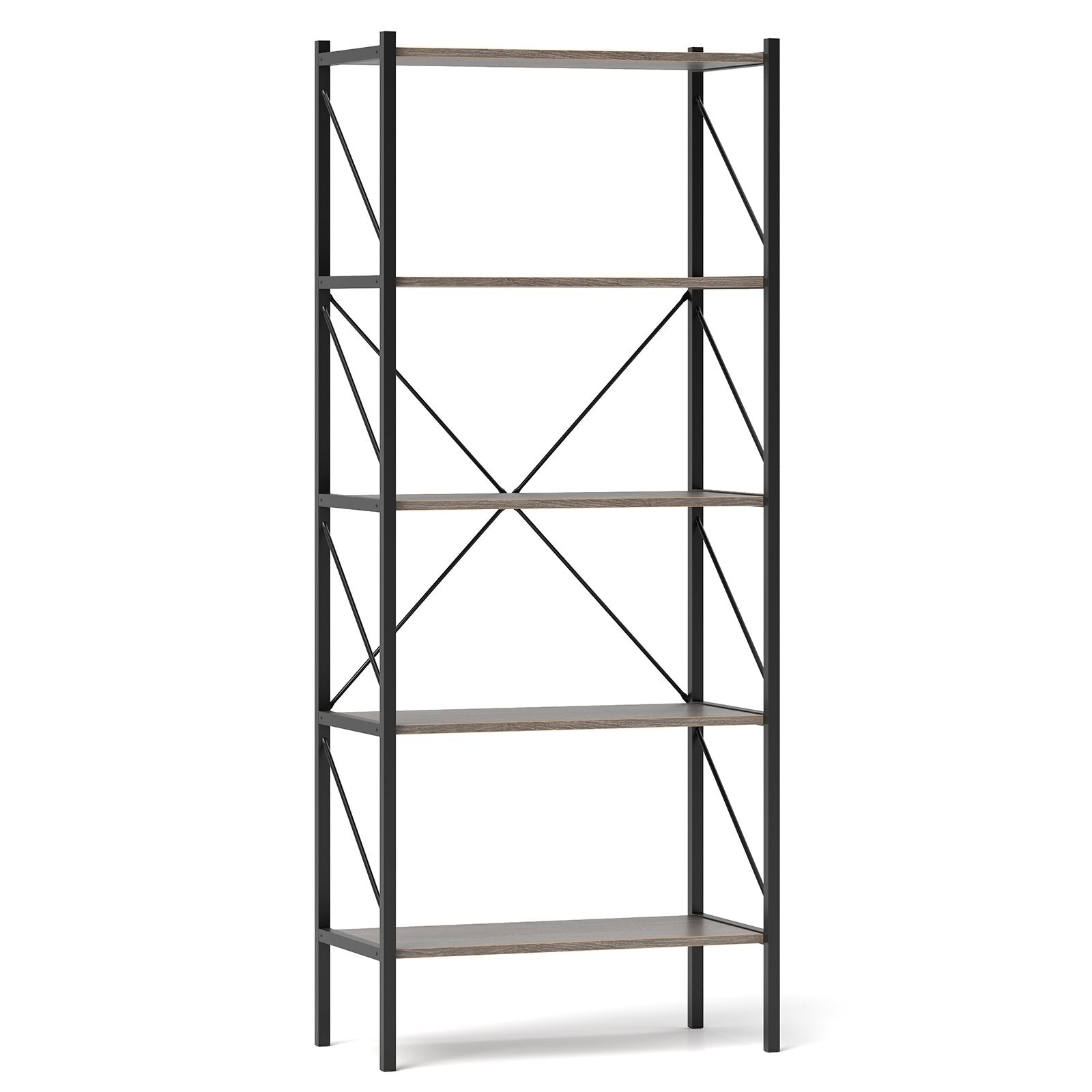 5-Tier Bookshelf with Open Shelves and Heavy Duty Metal Frame-Gray