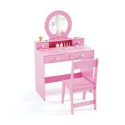 Kids Vanity Set with Mirror Princess Makeup Dressing Desk and Chair Set with Mirror-Pink