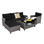 4 Pieces Patio Rattan Sofa Furniture Set with Cushion and 2-Tier Coffee Table-Black