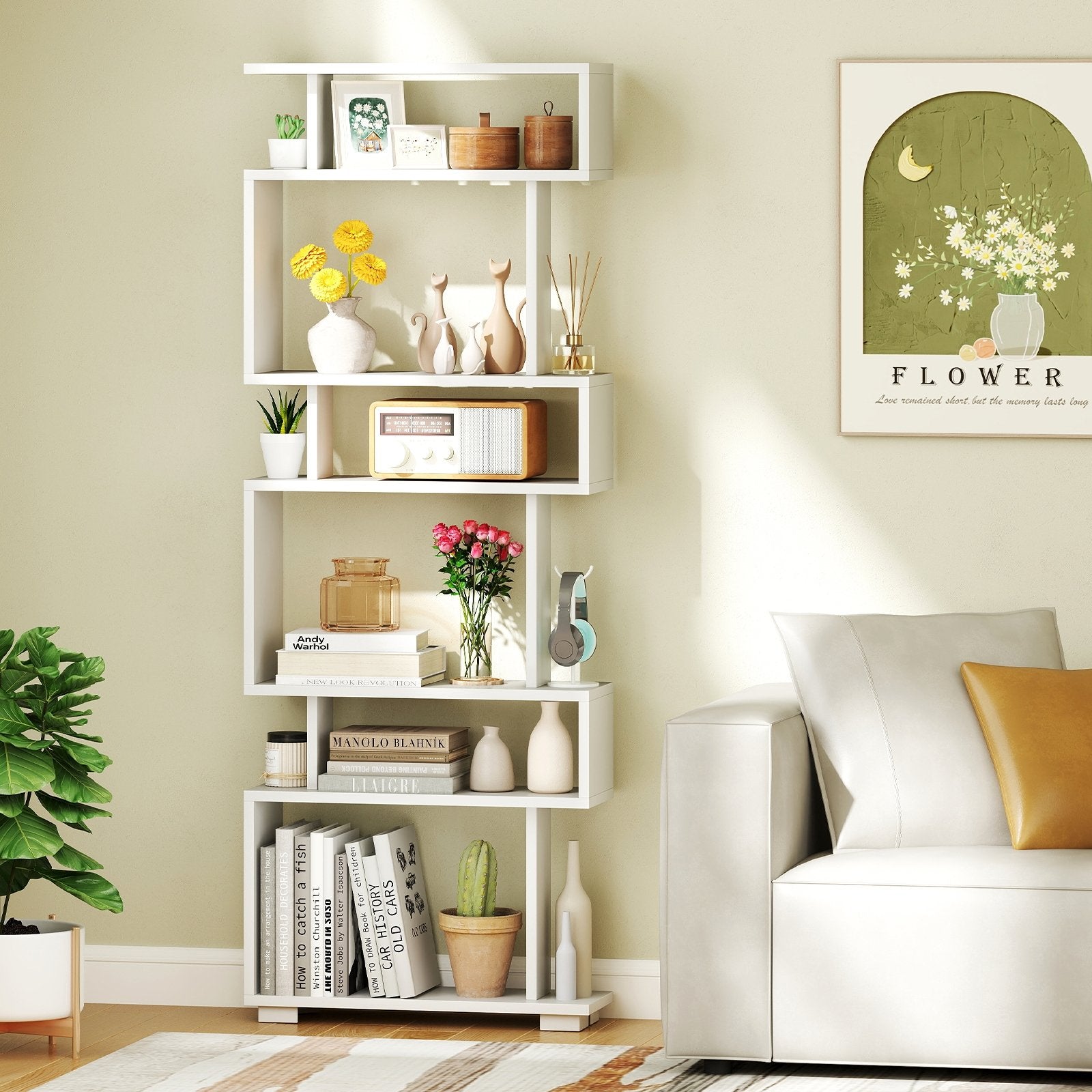 6-Tier Bookcase with Anti-Tipping Kit-Black