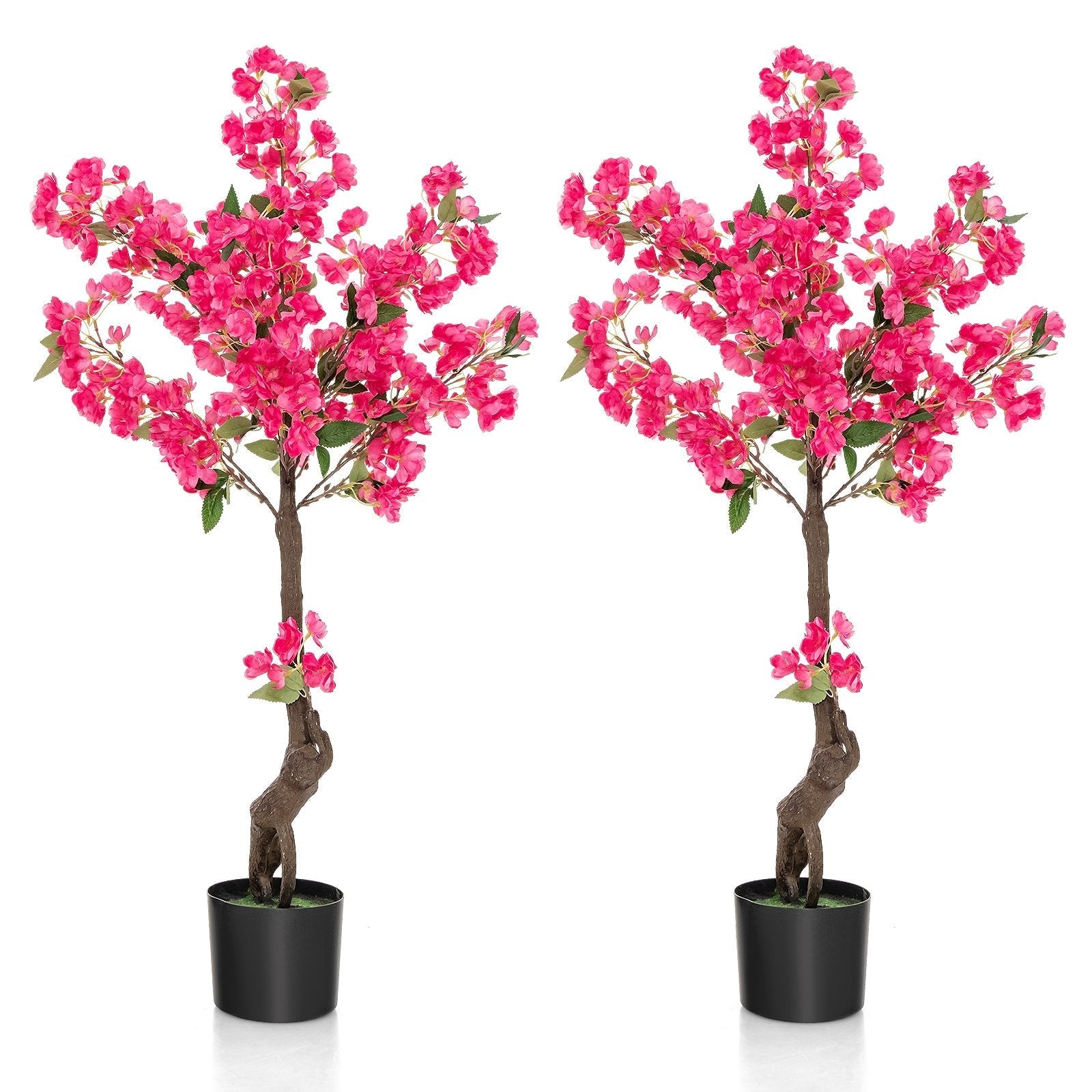 2 Pack 41 Inch Artificial Plum Blossom Tree Fake Floral Plant with 92 Flowers-Red