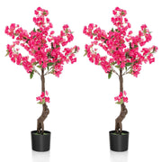 2 Pack 41 Inch Artificial Plum Blossom Tree Fake Floral Plant with 92 Flowers-Red