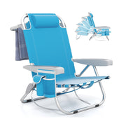1 Piece Foldable Backpack Beach Chair with Cup Holder and Storage Pockets for Outdoor-Blue