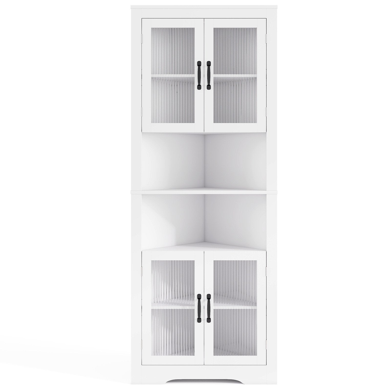 67 Inch Tall Corner Cabinet Triangular Buffet Cabinet with Tempered Glass Doors-White