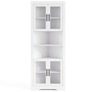 67 Inch Tall Corner Cabinet Triangular Buffet Cabinet with Tempered Glass Doors-White