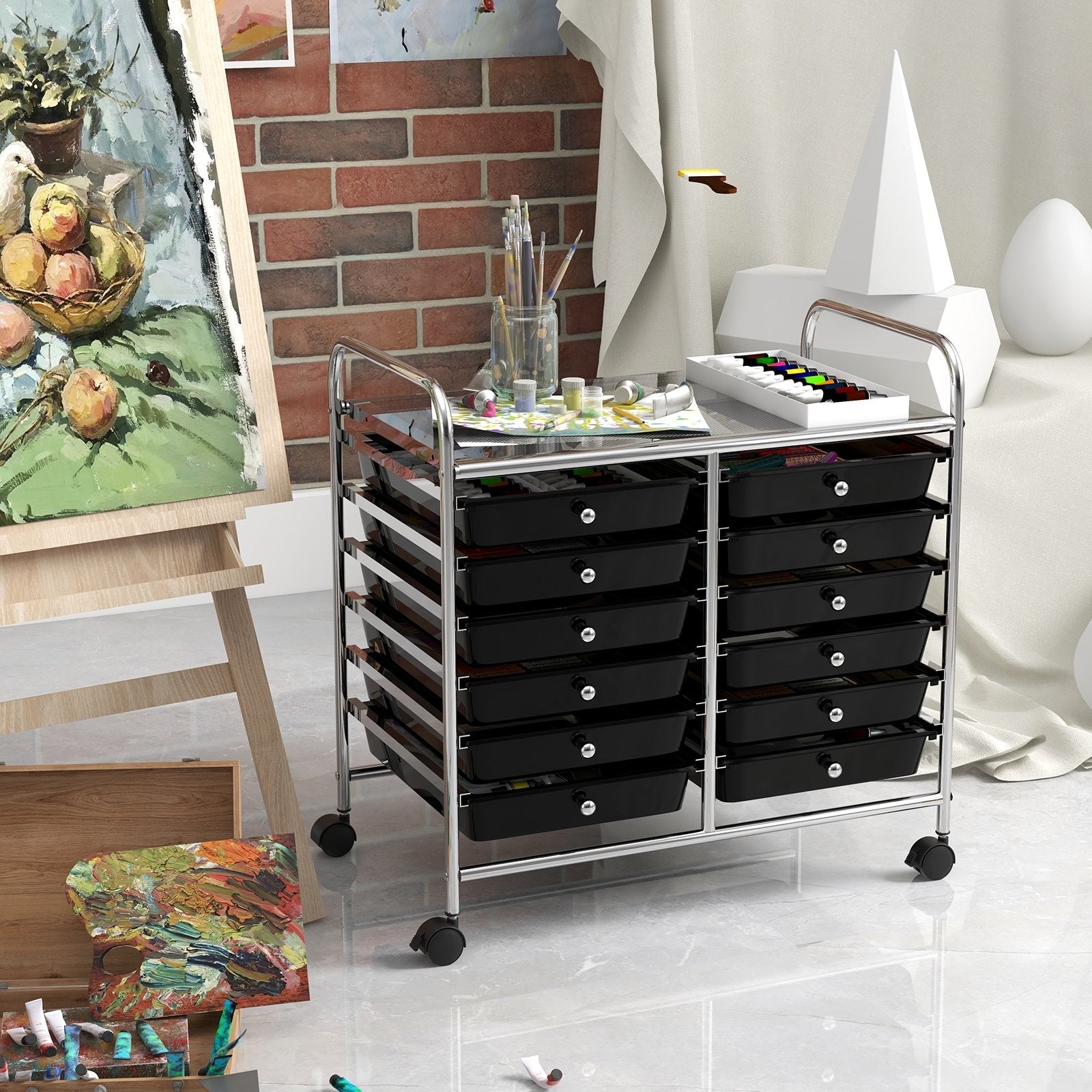 12 Drawers Rolling Storage Cart for Home and Office-Black