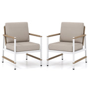 2 Packs Patio Aluminum Sofa with Wicker Backrest and Armrests