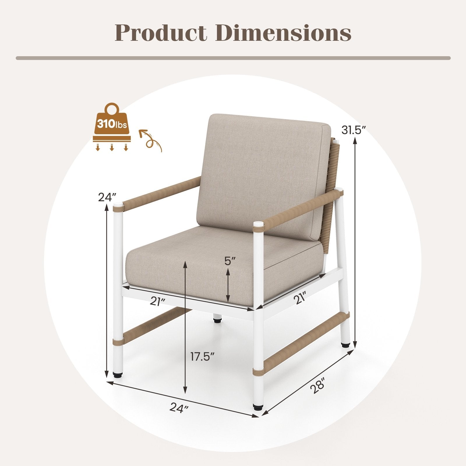 2 Packs Patio Aluminum Sofa with Wicker Backrest and Armrests