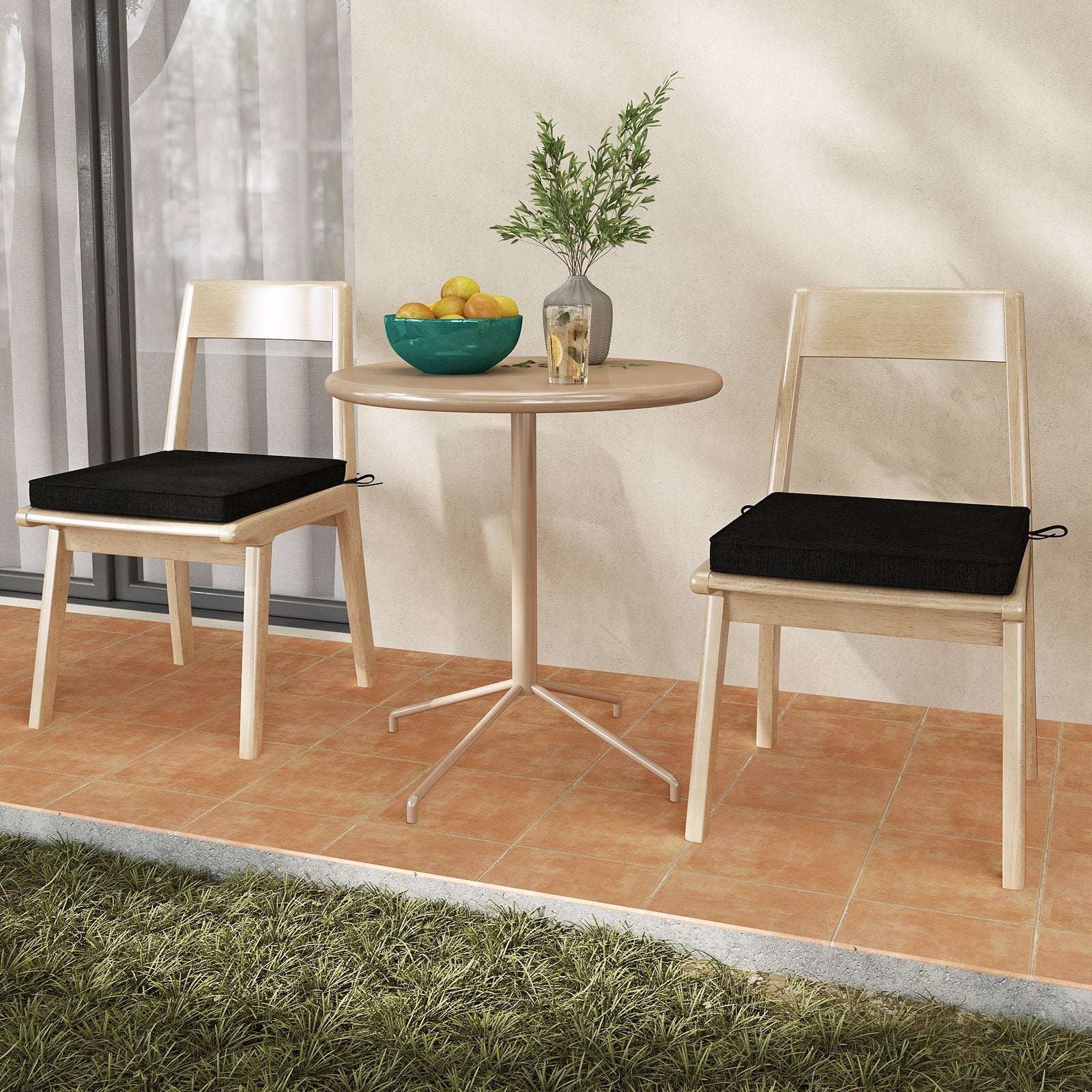 Outdoor Chair Cushion Set of 2 Waterproof Fade-Resistant Olefin Seat Cushions-Black