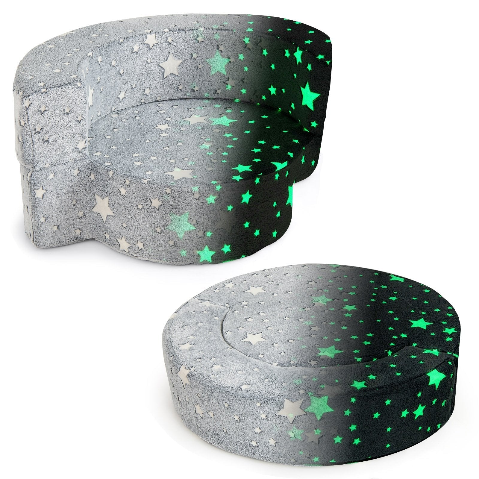 2-in-1 Toddler Chair Glow in the Dark Kids Couch with Cover Convertible Sofa-Gray