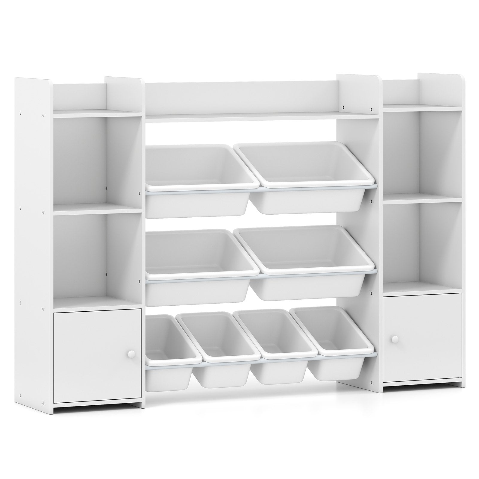 56 inch Large Toy Storage Organizer with 8 Removable Bins and Bookshelf-Gray