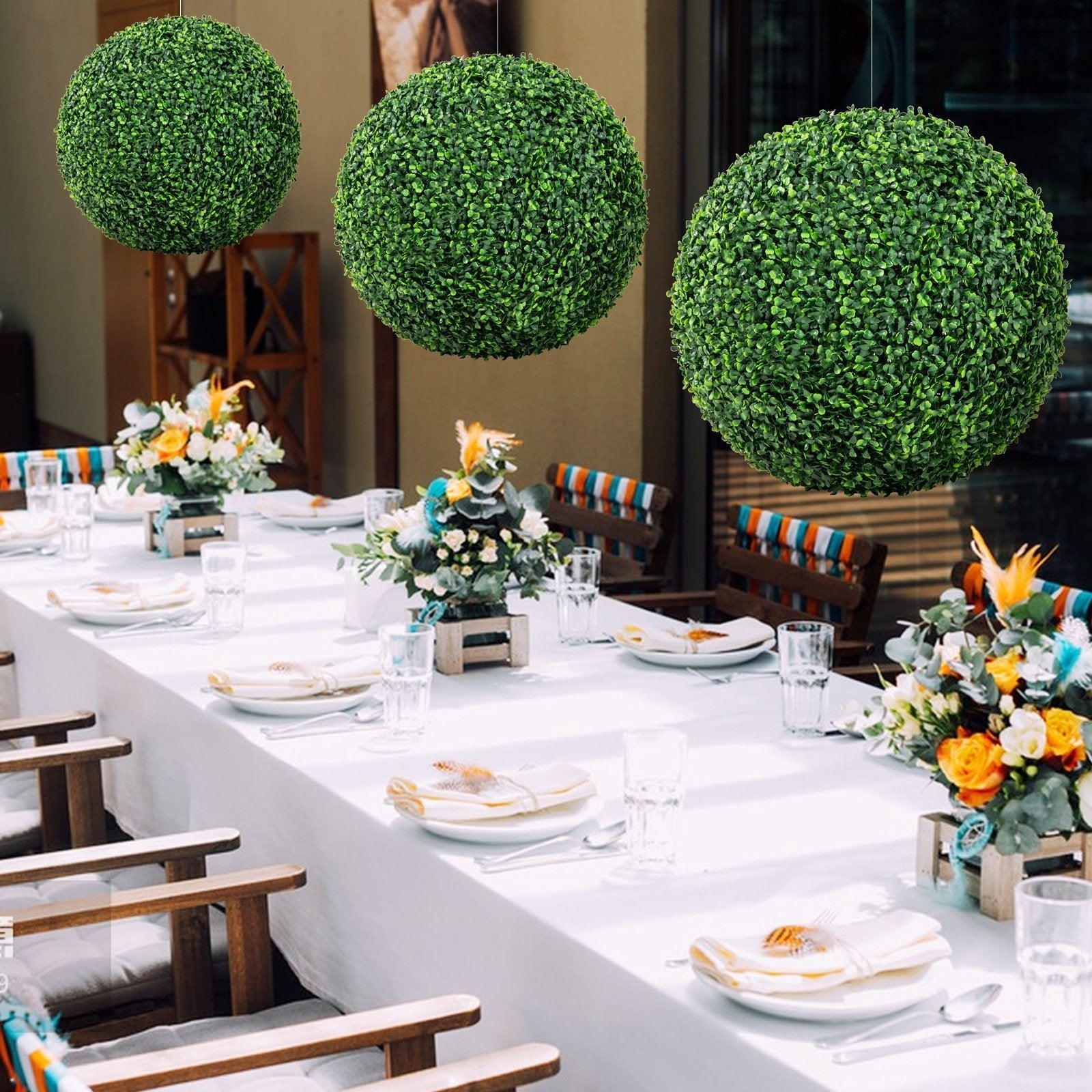 2 Pieces 16/20 Inches Artificial Plant Boxwood Topiary Ball for Patio Garden Front Door Balcony Backyard-S