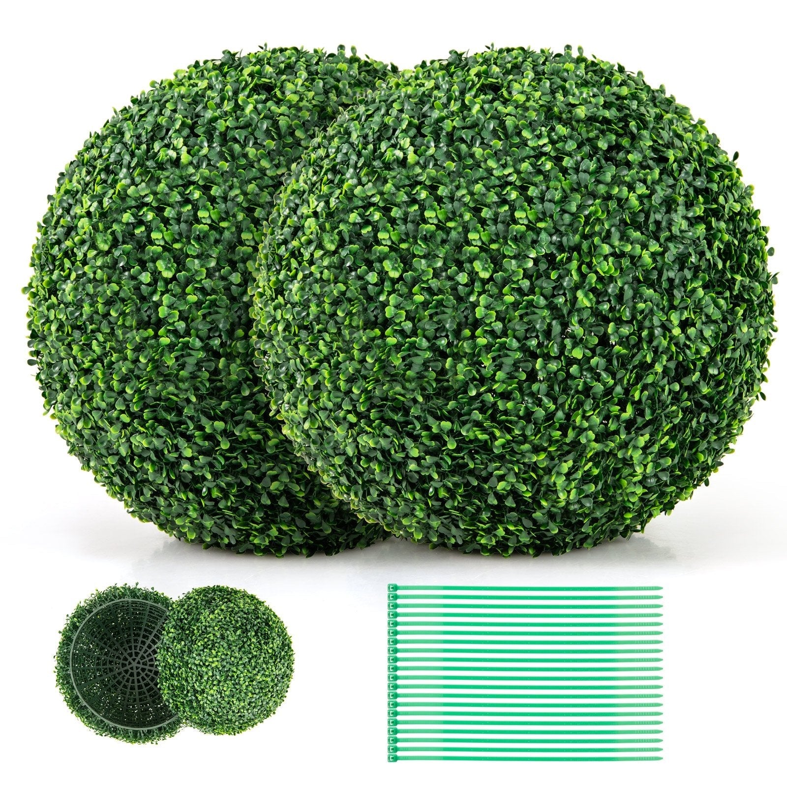 2 Pieces 16/20 Inches Artificial Plant Boxwood Topiary Ball for Patio Garden Front Door Balcony Backyard-S