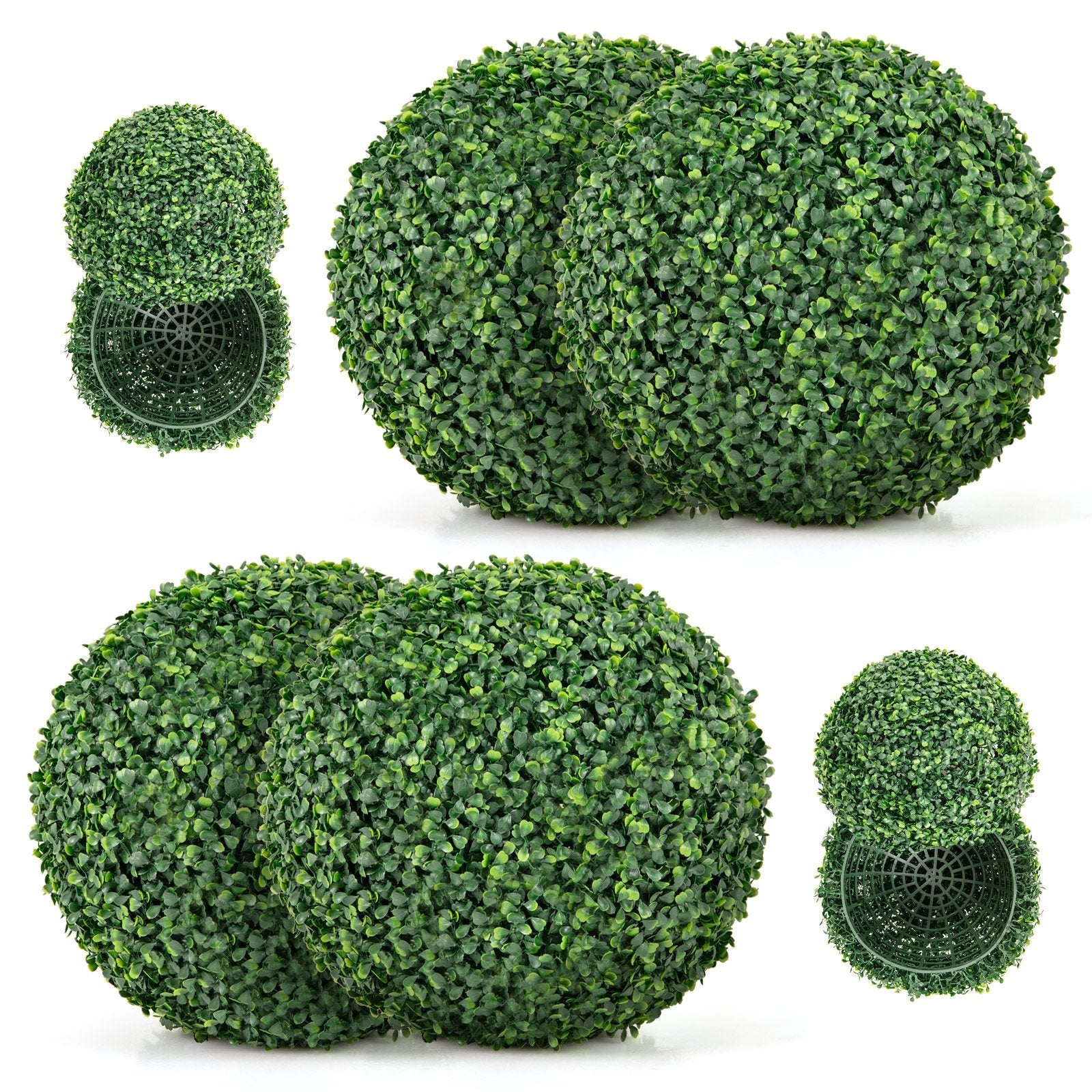 2 Pieces 16/20 Inches Artificial Plant Boxwood Topiary Ball for Patio Garden Front Door Balcony Backyard-S