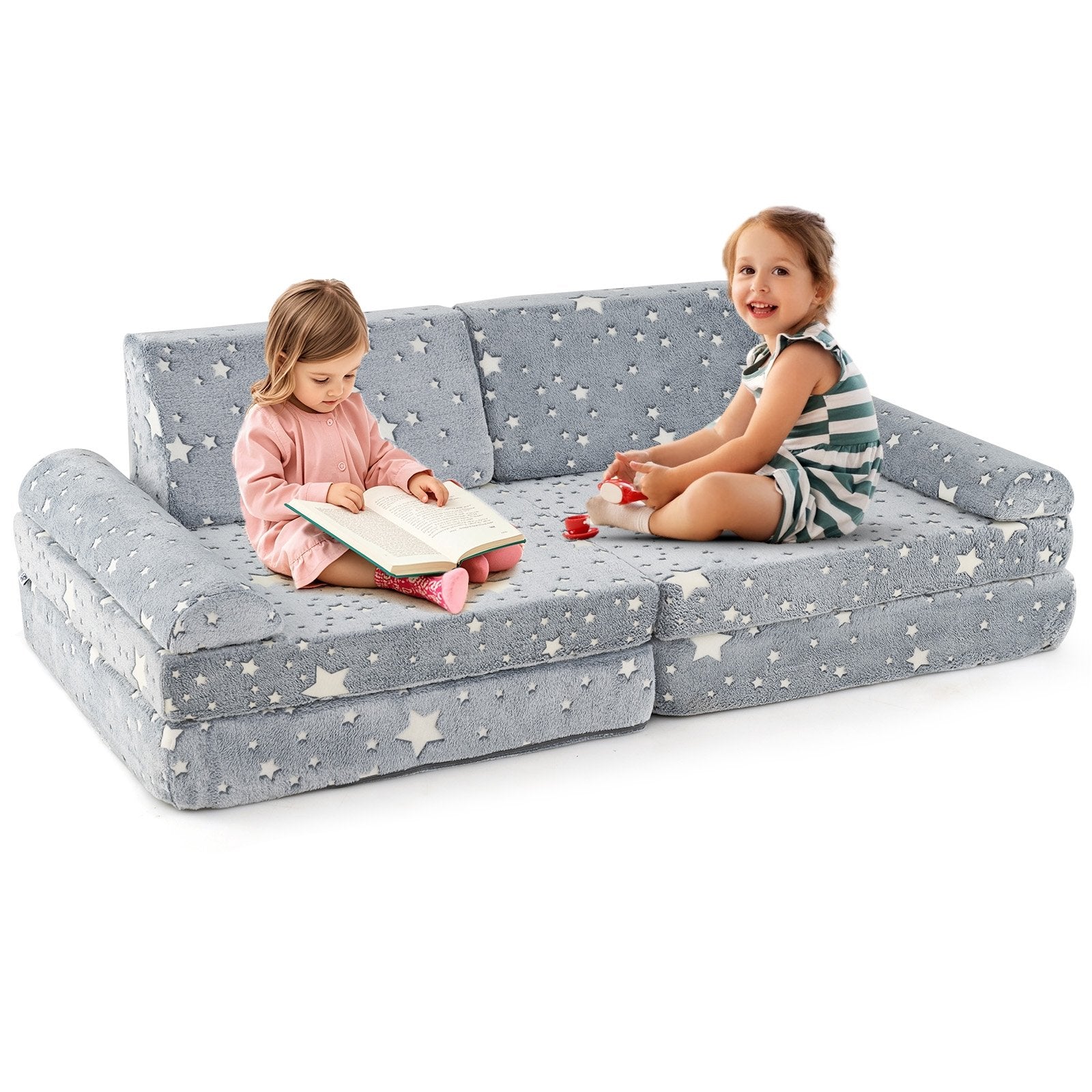 8 Pieces Modular Kids Play Couch Glow in the Dark Toddler Sectional Sofa-Gray