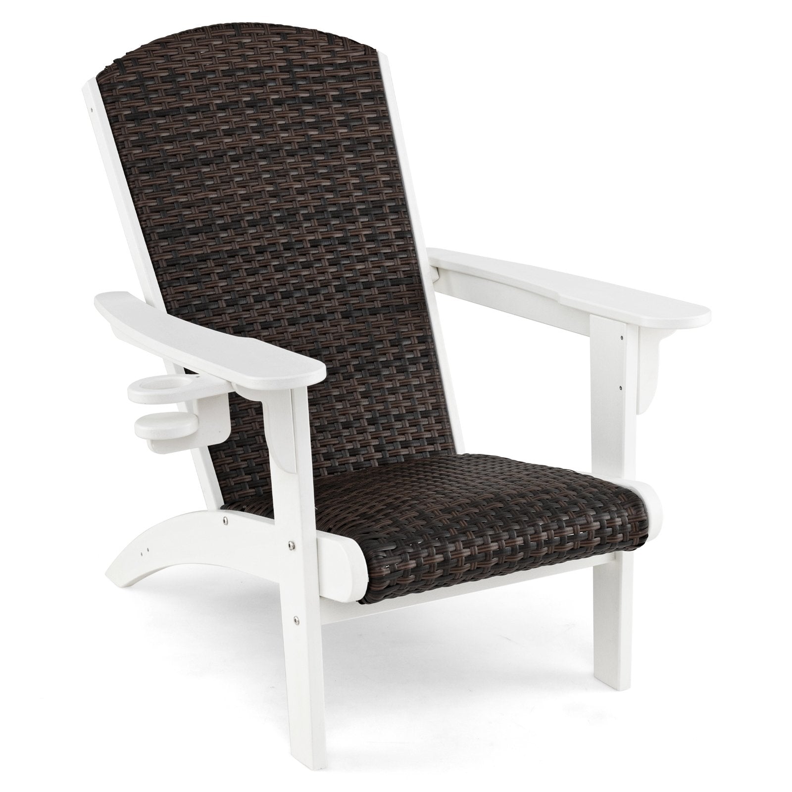 Patio Adirondack Chair with Rattan Padded Seat and Hidden Cupholder-Black