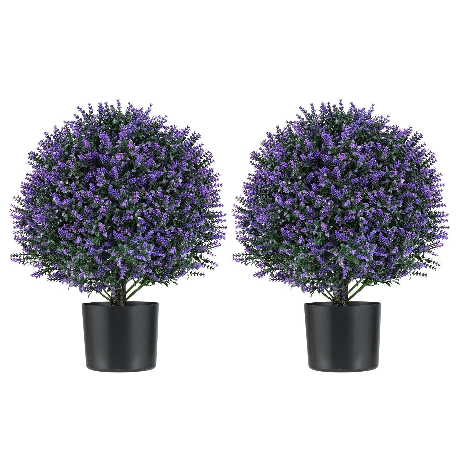 2 Pack Artificial Lavender Topiary Ball Tree Faux Shrub Bushes with Flowers-Purple