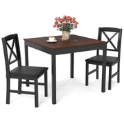 3-Piece Dining Table Set Wooden Square Kitchen Table for 2 People-Brown