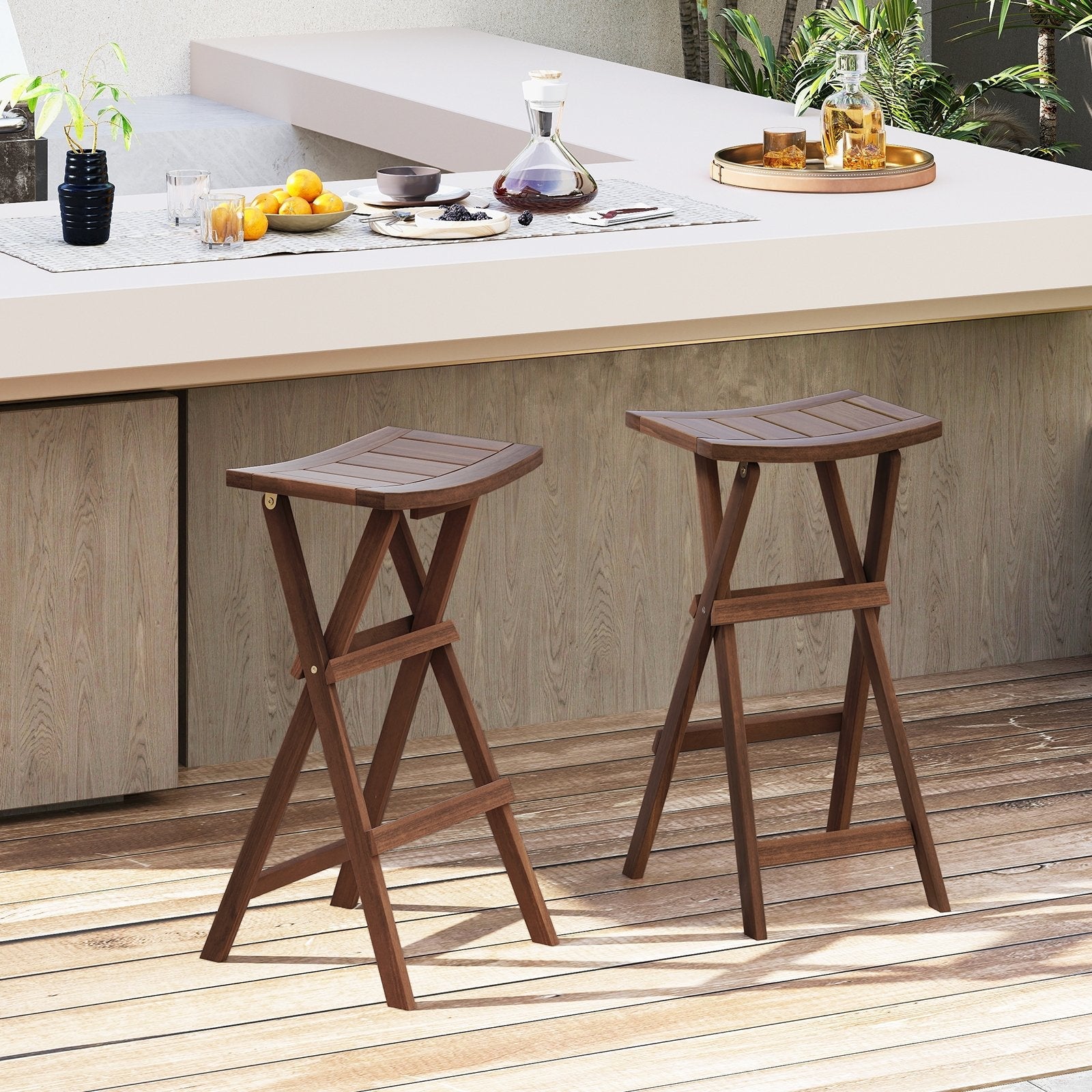 Bar Stools Set of 2 with Saddle Seat and Footrest for Kitchen Island and Balcony