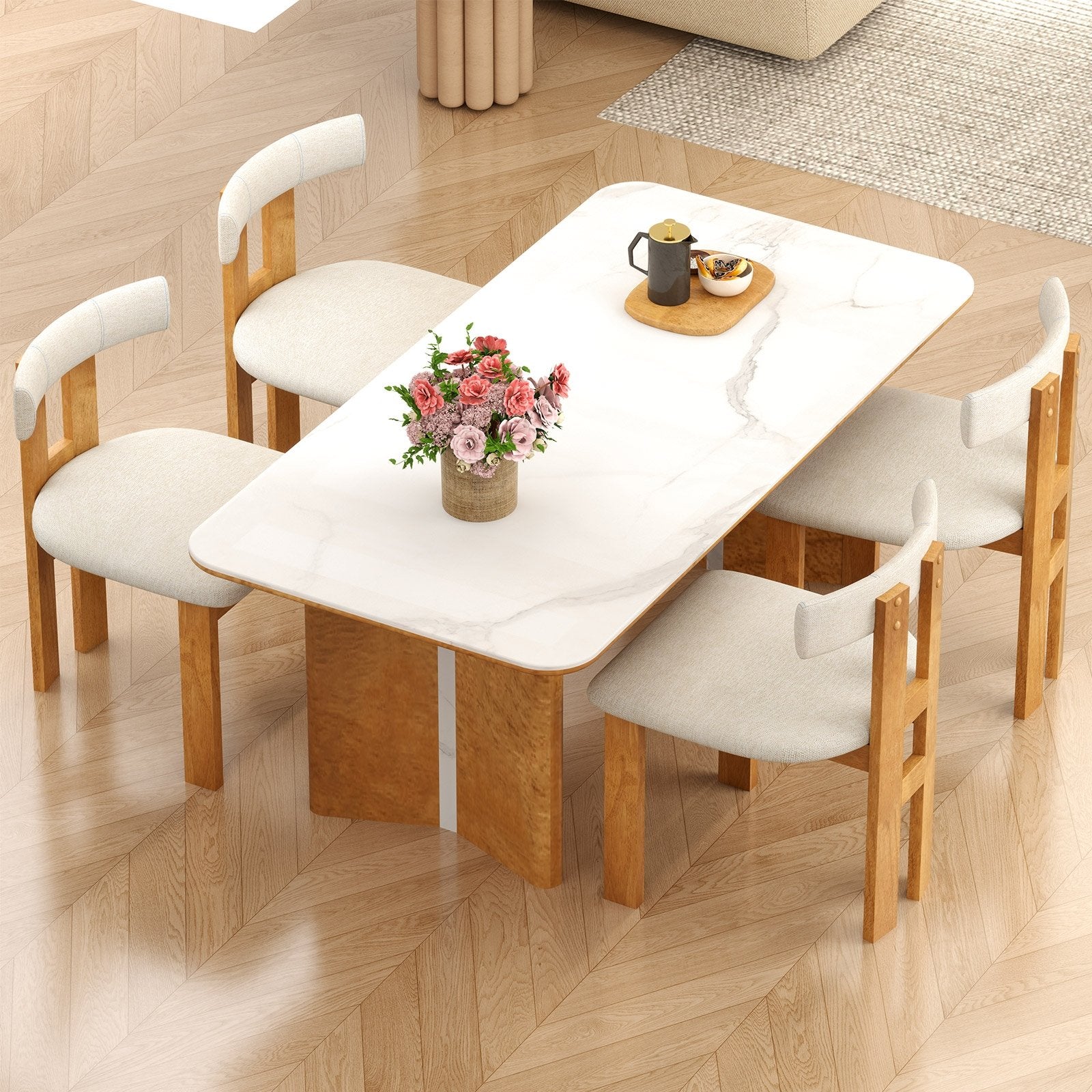 Dining Chair Set of 2 Upholstered Kitchen Chair with Padded Seat-Natural