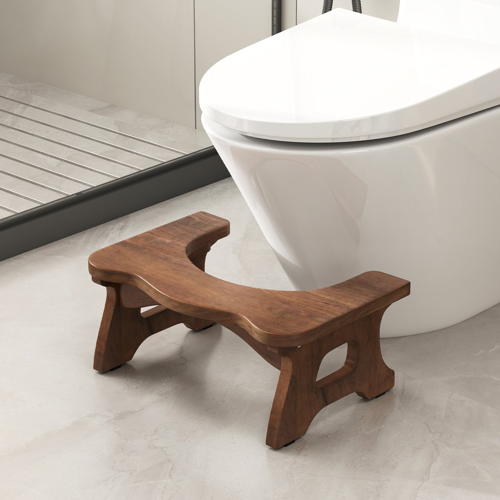 7 Inch Teak Wood Toilet Stool with Non-slip Foot Pads for Bathroom