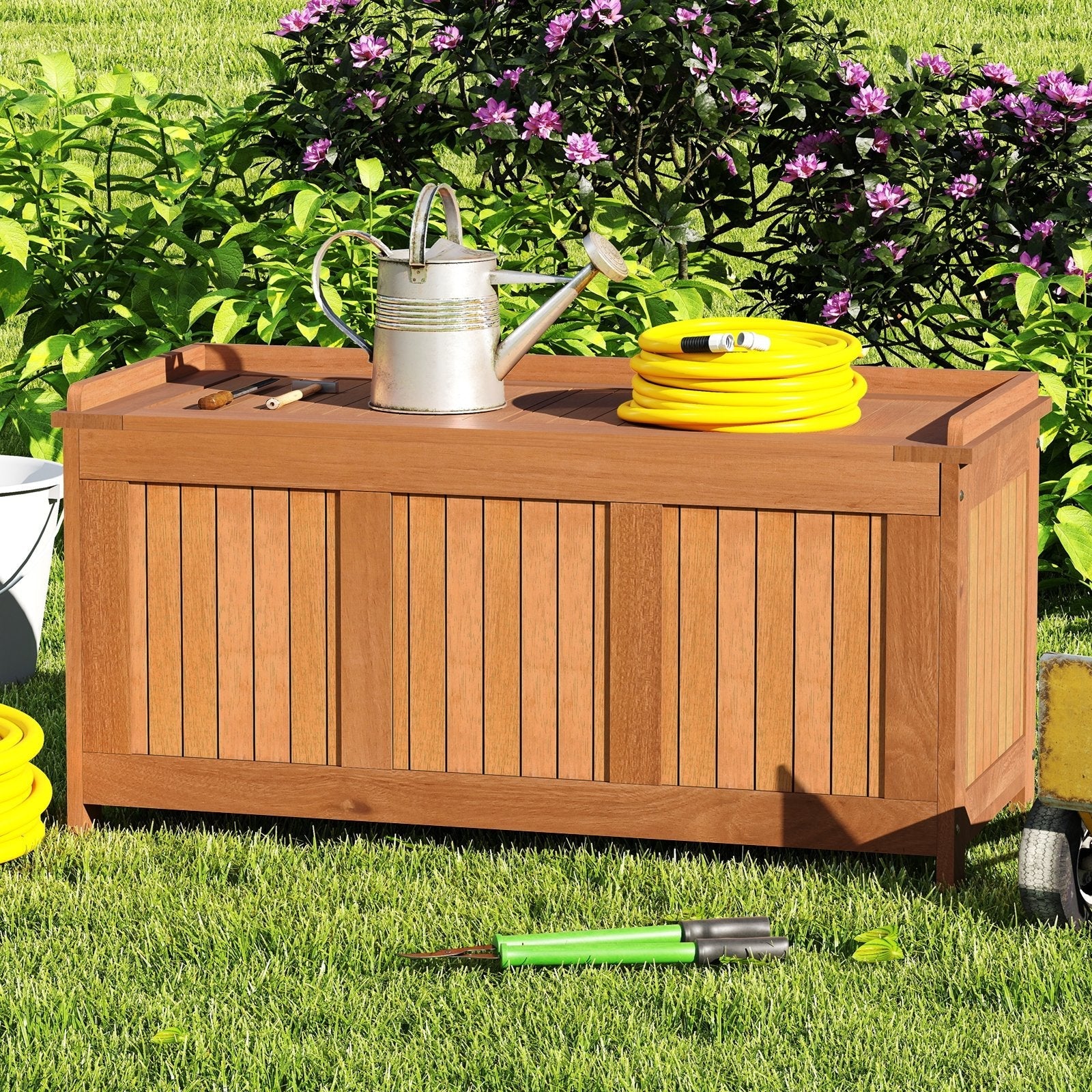 58 Gallon 3-in-1 Patio Wood Deck Box with Flip Top for Cushions