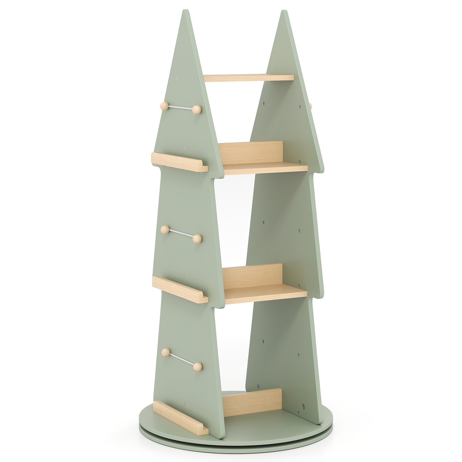 4 Tier Tree Shape Kids Rotating Bookshelf 360° Display Rack Storage Organizer-Green