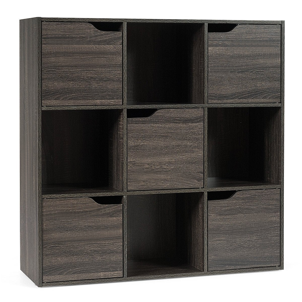 9-Cube Wooden Freestanding Bookcase for Home and Office-Gray