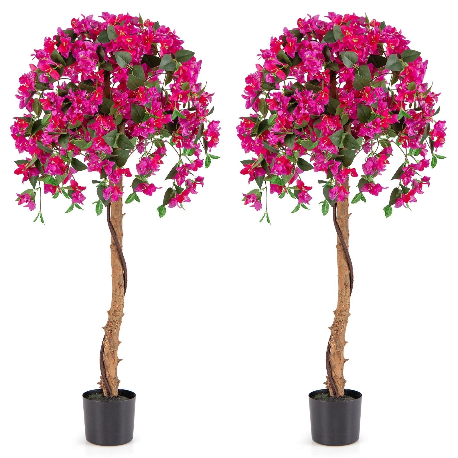 Set of 2 4.5 Feet Artificial Azalea Tree with Cement Pot-Red