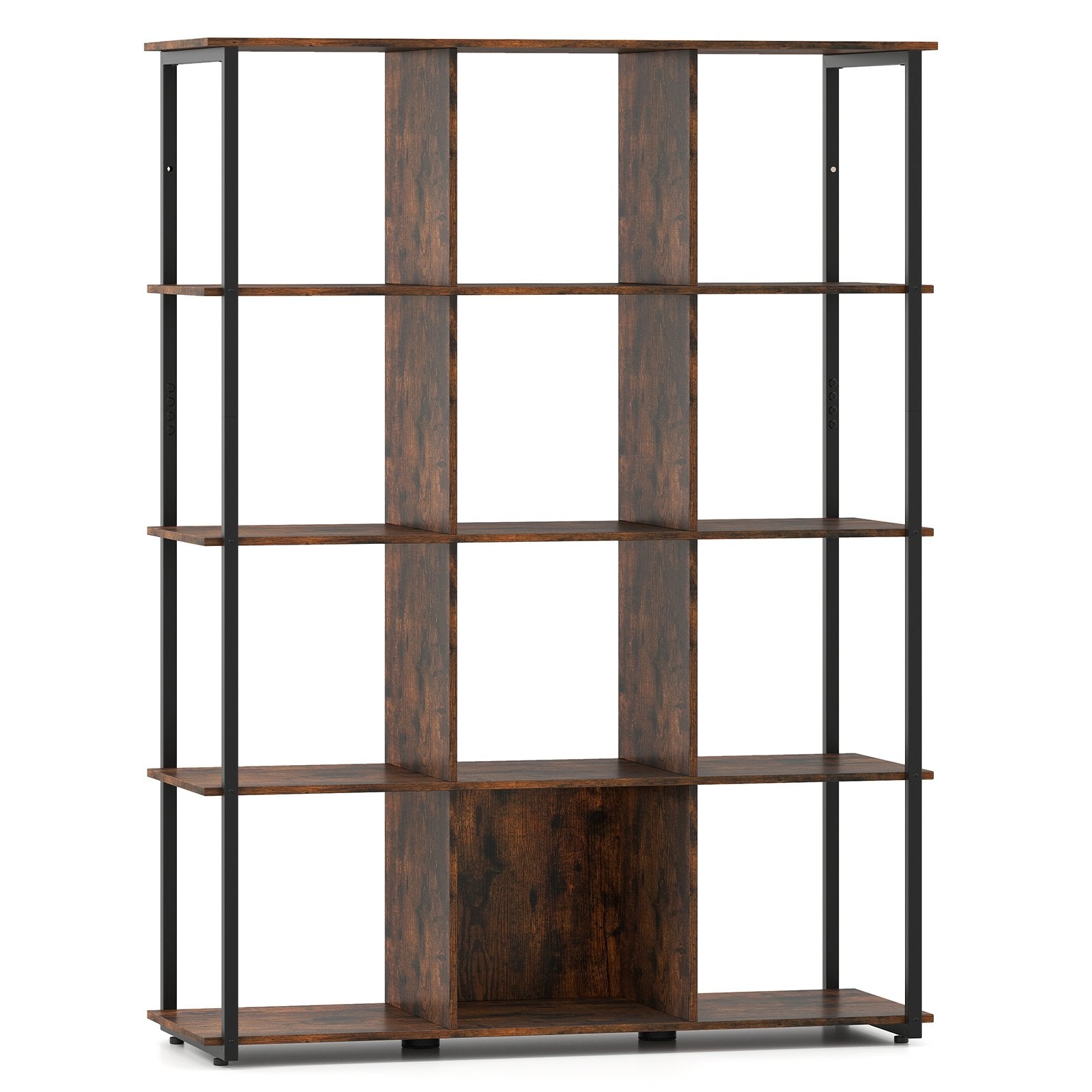 12-Cube Bookcase with 2 Anti-tipping Kits for Living Room-Rustic Brown