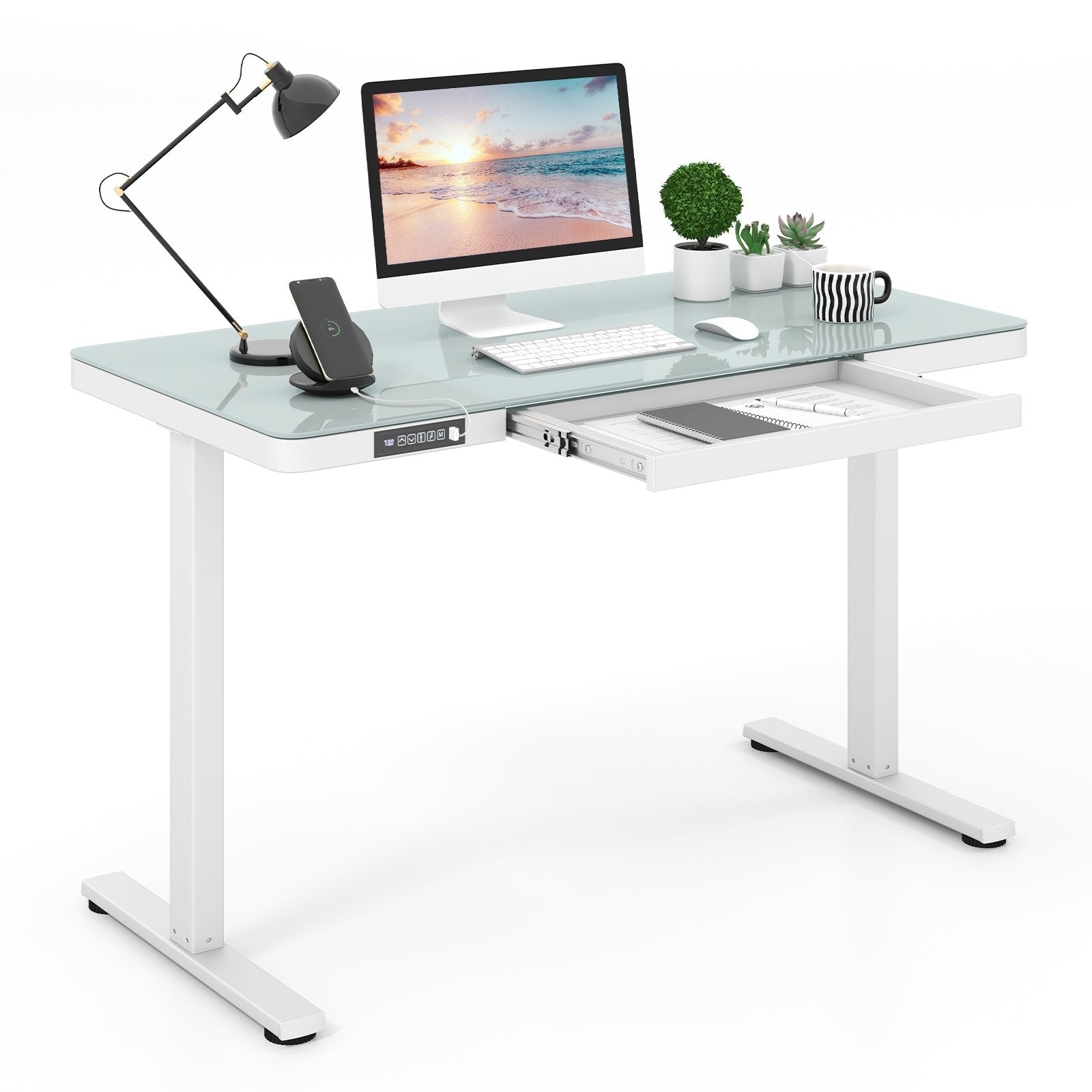 48-Inch Height Adjustable Electric Standing Desk with Drawer-Black