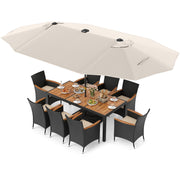11 Pieces Patio Dining Set with LED Patio Umbrella with Base and Seat Cushions (Beige)-Beige