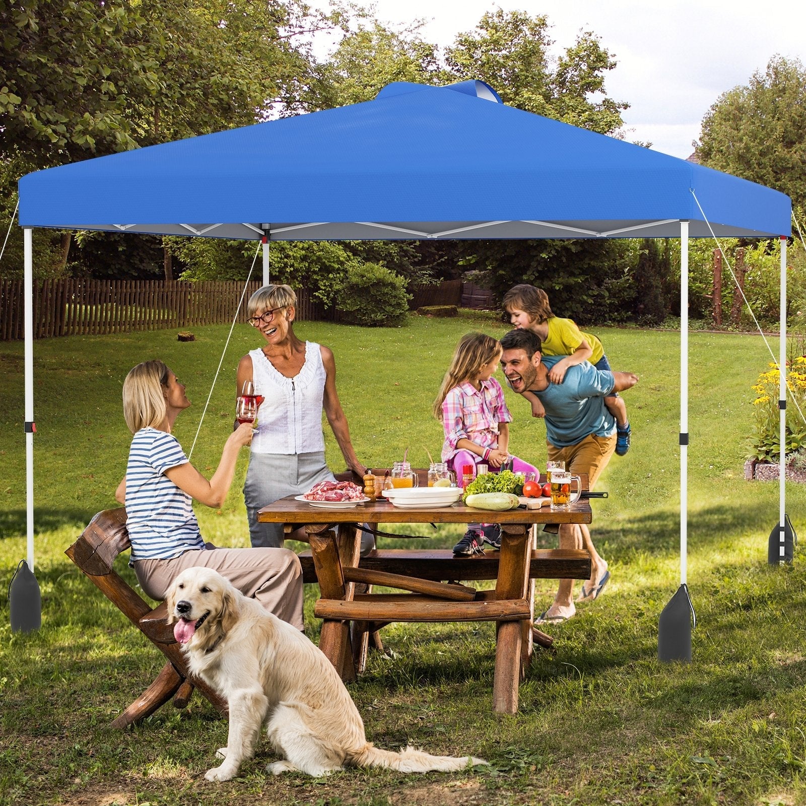 10 X 10 FT Pop up Canopy Tent with 1 Sidewall and Wheeled Bag-Blue
