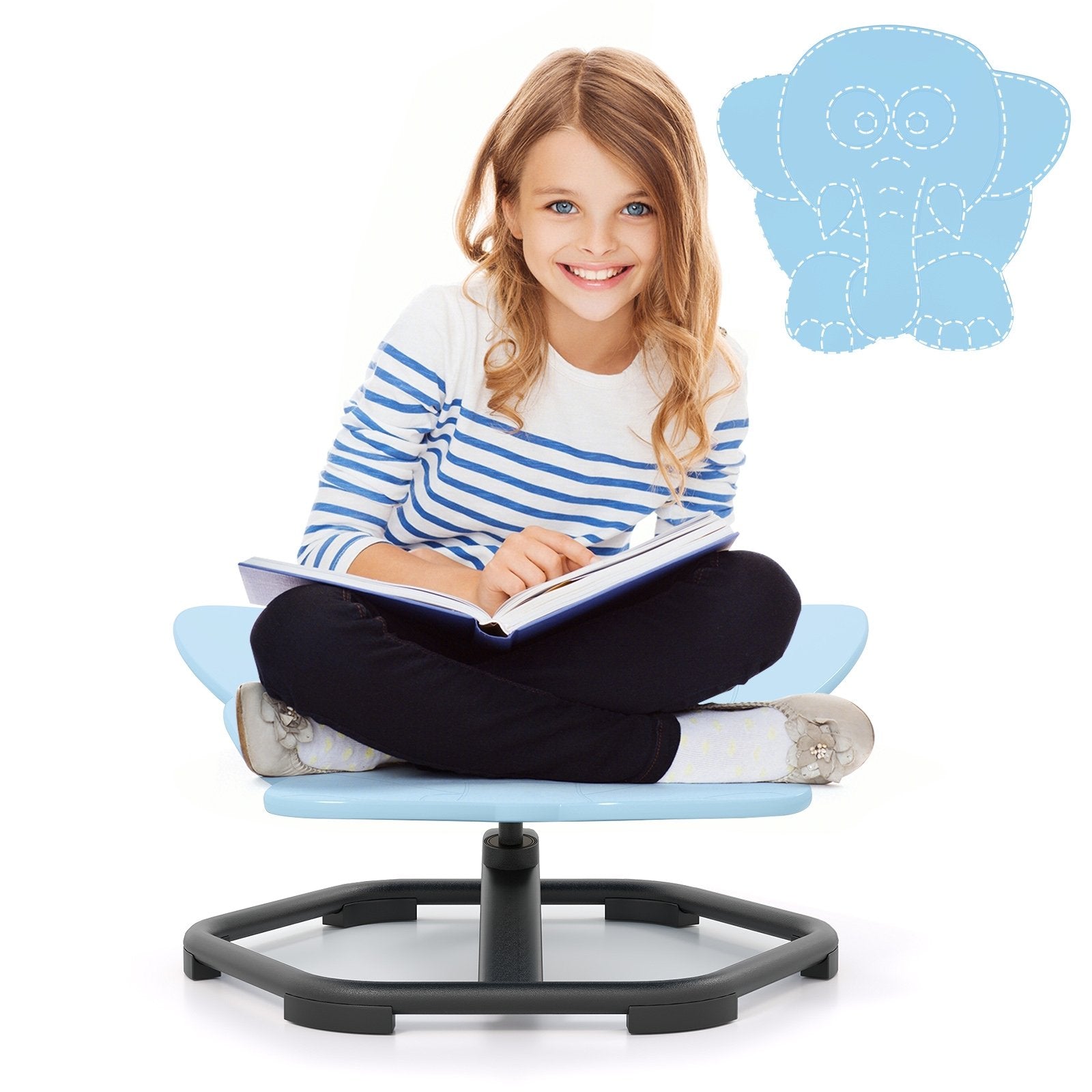 Kids Sensory Swivel Chair Elephant 360° Spinning Chair with Non-Slip Metal Base-Blue