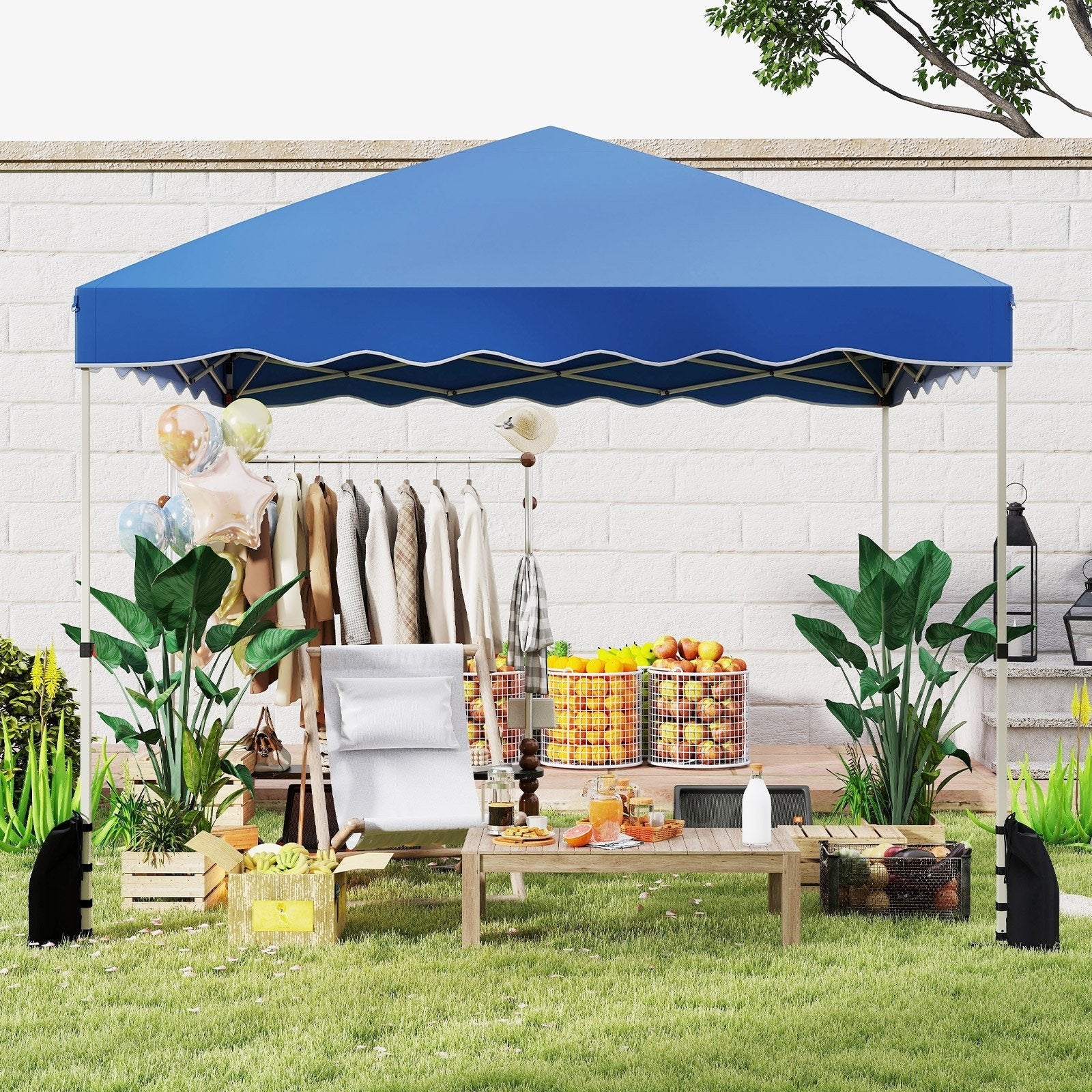 Foldable 10 X 10 Feet Pop up Canopy Tent with Wheeled Bag-Blue