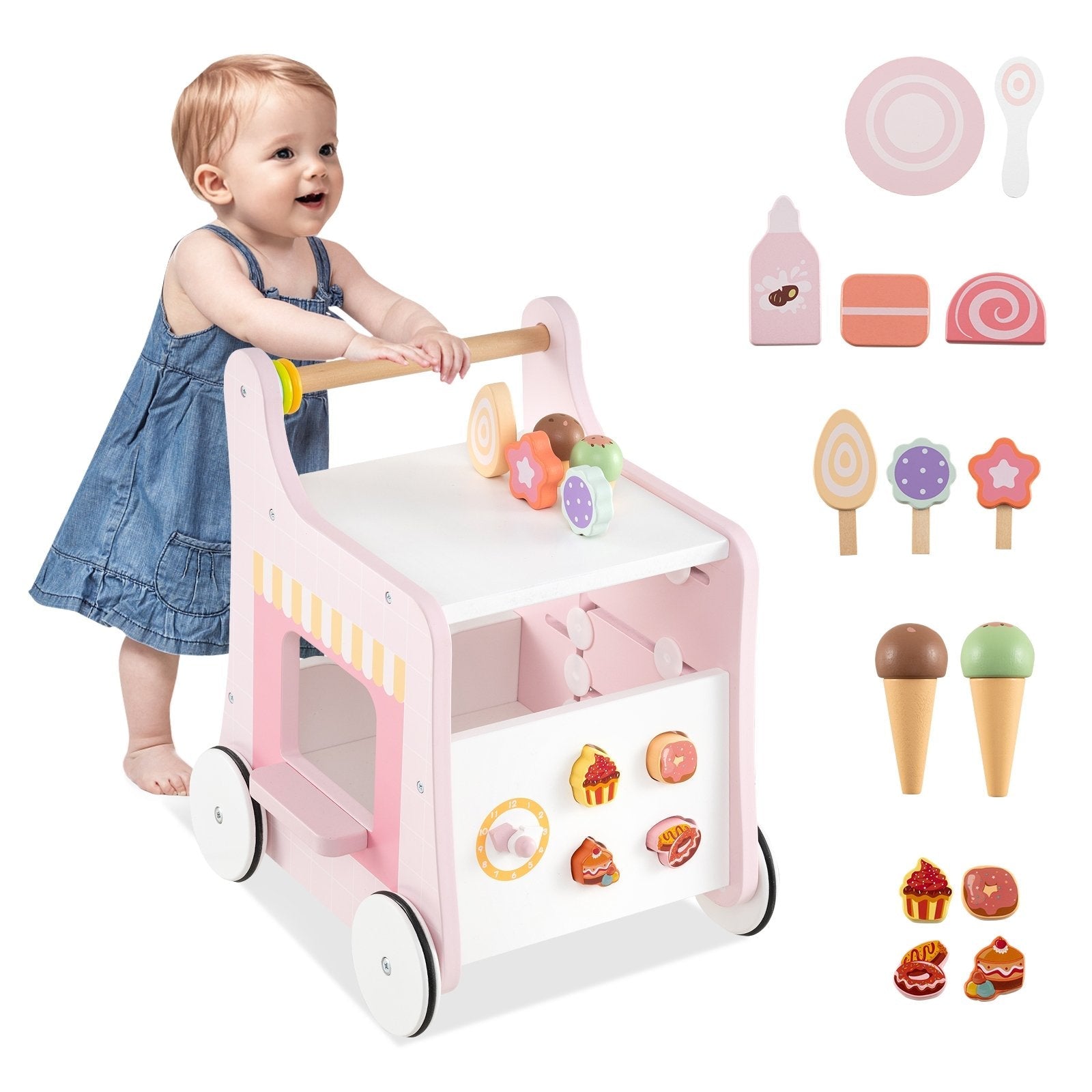 2-in-1 Baby Walker with Storage and Ice Creams for 1+ Years Old-Light Green