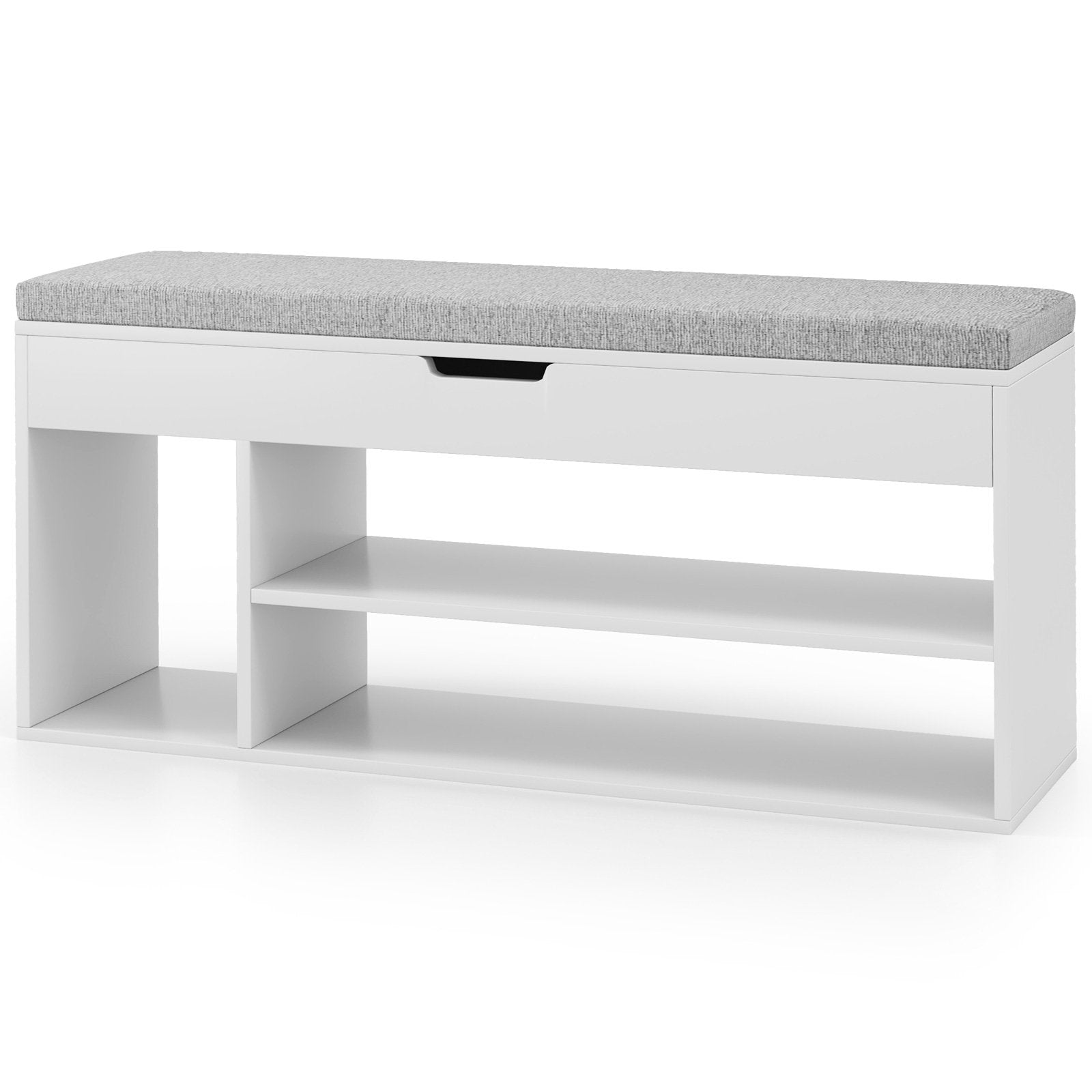 Padded Seat Shoe Bench with Hidden Storage and 3 Open Shelves-Coffee